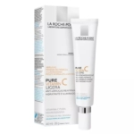 Un tube et une boîte de crème de soin pour le visage La Roche-Posay Pure Vitamine C Light, avec un emballage blanc et un texte bleu et orange décrivant ses propriétés antirides, raffermissantes et éclaircissantes. Dakar