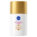 Un flacon blanc de NIVEA Body Oil-Serum avec un bouchon doré, portant les mentions "Anti Stretch Marks" et "Luminous630 Even Skin Tone" sur la face avant. Le design est simple, avec un texte bleu, or et rose. Dakar