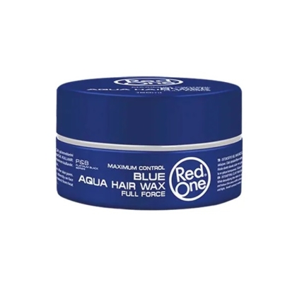 Un récipient bleu de 150 ml de Redone Aqua Wax Full Force Bleu Cire pour Cheveux comporte un texte blanc indiquant "Maximum Control" et "Full Force" sur l'étiquette, conçu pour la coiffure. Dakar