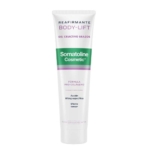 Tube blanc de gel raffermissant pour les bras Somatoline Cosmetic Body-Lift, avec des accents violets et verts et un texte décrivant sa formule pro-collagène et son effet liftant. Dakar