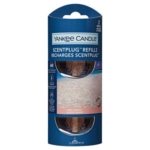Emballage de recharges ScentPlug de Yankee Candle dans la senteur Pink Sands, montrant deux bouteilles de recharge à l'intérieur d'une boîte bleue et rose avec des informations sur le produit et la marque sur le devant. Dakar