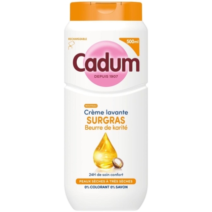 Un flacon de 450ml de Cadum Crème Douche Surgras Miel de Fleurs, avec un soin nourrissant pour les peaux sèches à très sèches-0% de colorant et de savon-comparable à Dove Crème Douche. Dakar