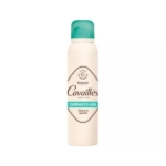 Une bombe aérosol blanche de déodorant Cavaillès Dermato 48H avec un bouchon vert et des accents sarcelle sur l'étiquette, debout sur un fond blanc. Dakar