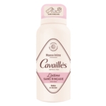 Un flacon de Cavaillès Mousse Intime L'intime Sans Rinçage, une mousse nettoyante intime extra-douce dans un contenant rose clair et blanc avec un texte en français et un bouchon rose. Dakar