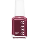 Un flacon de vernis à ongles Essie de couleur mauve foncé, avec un bouchon blanc et le logo Essie imprimé verticalement en blanc sur le flacon en verre. Dakar