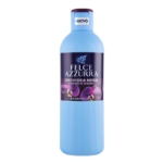Un flacon bleu de Felce Azzurra Gel Douche Parfum Musc Blanc 650 ml (Copie) comporte une étiquette violette avec des motifs de fleurs d'orchidées et un texte en italien. Dakar