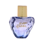 Flacon de parfum violet en forme de pierre précieuse avec un bouchon doré et les mots "Lolita Lempicka" écrits en lettres dorées sur le devant, sur un fond blanc uni. Dakar