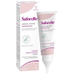 Un tube et une boîte de Saforelle Crème Apaisante Intime, 40 ml. L'emballage est blanc avec des accents roses et verts et comprend des informations sur le produit en français, allemand et anglais. Dakar