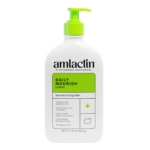 Amlactin Lait Hydratant Exfoliant Doux Peau Rugueuse et Sèche 400 g est un flacon blanc avec une pompe verte, conçu pour les peaux normales à sèches. L'étiquette met en avant l'acide lactique, une formule sans parfum et une hydratation légère. Dakar