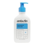 Amlactin Lotion Cicatrisante Intensive à 15 % d'Acide Lactique AHA 400 g (Copie) hydrate les peaux très sèches et squameuses. Flacon blanc de 400 g avec pompe bleue et étiquette bleu-gris. Dakar