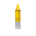 Un flacon vaporisateur transparent de « Caudalie Eau Solaire Très Haute Protection SPF50+ Visage Corps Cheveux 150 ml », muni d'une pompe jaune et d'une étiquette, est posé à la verticale à côté de la « SVR Sun Secure Brume SPF50 » sur un fond blanc. Dakar
