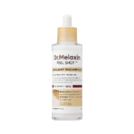 Dr Melaxin Ampoule Exfoliante Peel Shot au Riz Blanc Peau à Imperfections 80 ml se présente dans un flacon transparent avec un bouchon compte-gouttes et une étiquette blanche et dorée, mentionnant l'extrait de riz et le niacinamide parmi ses ingrédients. Dakar