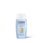 Un flacon bleu clair d'Isdin Fusion Water Magic SPF 50 Écran Solaire Visage Ultra Léger de 50 ml, muni d'un bouchon transparent et portant l'inscription « 5 Star Daily Protection » en lettres dorées, avec la mention « SPF 50 » indiquant une protection élevée sur l'étiquette. Dakar