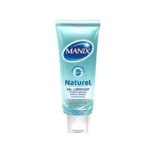 Manix Gel Lubrifiant Naturel 80 ml se présente sous la forme d'un tube dégradé bleu-vert avec un bouchon blanc, portant les mentions "99% d'origine naturelle" et "Douceur & Sensibilité" sur la face avant. Dakar