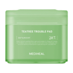 Une boîte verte de Mediheal 100 Disques De Soin A L'Arbre A Thé Pour Peaux A Imperfections, avec un texte blanc et le logo Mediheal, offre un soin de jour et de nuit pour aider les peaux à problèmes affectées par les facteurs externes et le stress. Dakar