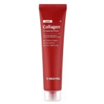 Tube rouge de Medipeel Masque Enveloppant Peel Off Propriétés Lissantes et Raffermissantes Red Lacto Collagen 70 ml avec texte blanc. S'associe bien avec le Masque Peel-Off Ampoule Premium à Base d'Idébénone et de mûre 20 pièces. Dakar