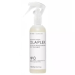 Un flacon pulvérisateur blanc contenant le traitement capillaire Olaplex No. 0 Intensive Bond Building Hair Treatment, 155ml/5.2 fl oz, avec un texte noir et un bouchon transparent, sur un fond blanc uni. Dakar