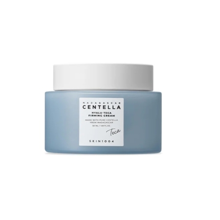 Un pot bleu muni d'un couvercle blanc portant l'étiquette « Skin1004 Hyalu Teca Crème Anti-rides et Peptides pour une peau plus ferme, 50 ml ». Dakar