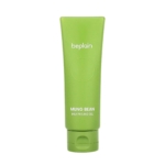 Le gel exfoliant Beplain au lait de haricot mungo pour peaux sensibles, format 120 ml, est présenté debout sur un fond blanc, mettant en valeur son tube vert orné d'un lettrage blanc et muni d'un bouchon à rabat. Dakar