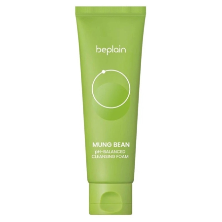 Un tube vert de 80 ml de « Beplain Nettoyant Doux Visage Peaux Sensibles Hydratant et Apaisant », avec un texte blanc et un motif minimaliste en forme de cercle sur le devant. Dakar