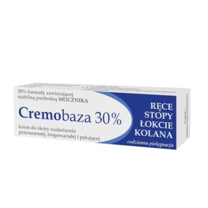 Farmapol Cremobaza 30 Crème à l'urée 30 % anti-dessèchement pour les pieds, les mains et les coudes, 30 g, en polonais, pour la peau très sèche ou rugueuse des mains, des pieds, des coudes et des genoux. Emballage blanc et bleu. Dakar