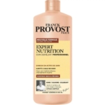 Un flacon d'après-shampoing Franck Provost Paris Expert Nutrition pour cheveux secs, enrichi en beurre de karité et en huile de coco. L'étiquette comporte les informations sur le produit en français ainsi qu'une petite photo en noir et blanc de Franck Provost. Dakar