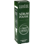 Une boîte verte de « Luxéol Cosmétique Sérum Pousse », destinée à favoriser la pousse des cheveux, sur laquelle figurent en blanc, sur le devant, les mentions « +7 917 cheveux en phase de croissance » et « cliniquement prouvé ». Dakar