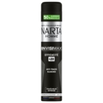 Un flacon de déodorant anti-transpirant Narta Homme Invisimax en spray, offrant une efficacité de 48 heures, une formule anti-traces blanches et un emballage composé à 50 % d'aluminium recyclé. Dakar