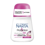 Un déodorant à bille Narta 5 Protection, doté d'un bouchon rose, qui promet une protection de 48 heures, une action anti-odeurs, anti-traces et sans alcool. Dakar