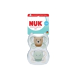 Lot de deux tétines en silicone rose et blanche, NUK Sucette en Silicone Starlight, pour les bébés de 0 à 6 mois (2 pièces), dans un emballage transparent. Dakar