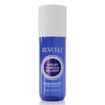 Un flacon bleu de brume parfumée Revuele Violet Vanilla Delight pour le corps et les cheveux, muni d'un bouchon blanc et d'une étiquette au texte blanc. Le flacon contient 150 ml (5,07 fl. oz.) de produit. Dakar