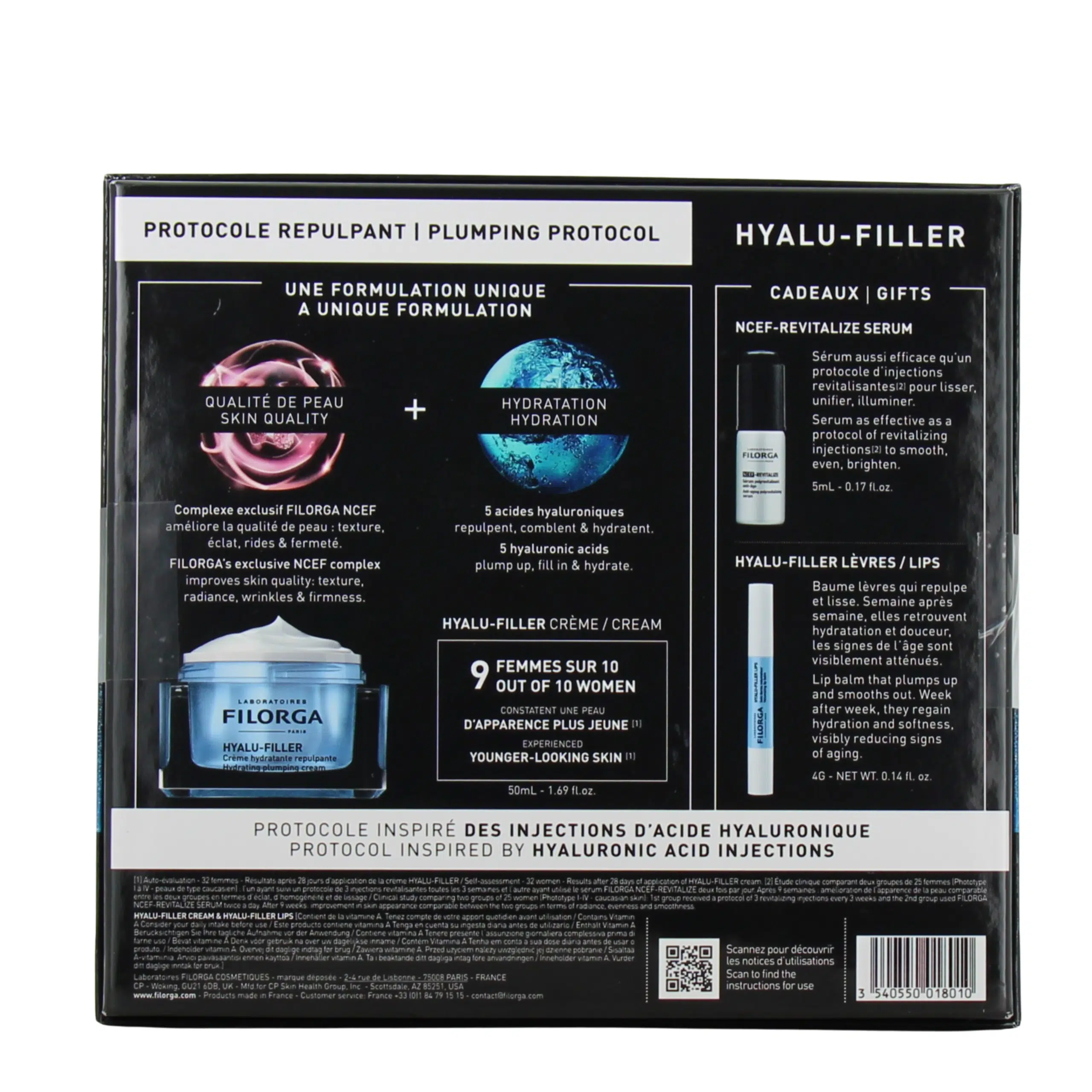 Filorga Coffret Hyalu Filler Protocole Repulpant Crème 50ml + Sérum 5ml + Soin Lèvres 4g – Image 4
