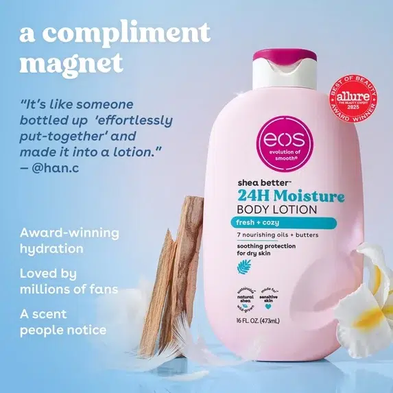 EOS Shea Better 24H Lait Corps Hydratant Fresh et Cozy au Beurre de Karité Vitamine E 473 ml – Image 3