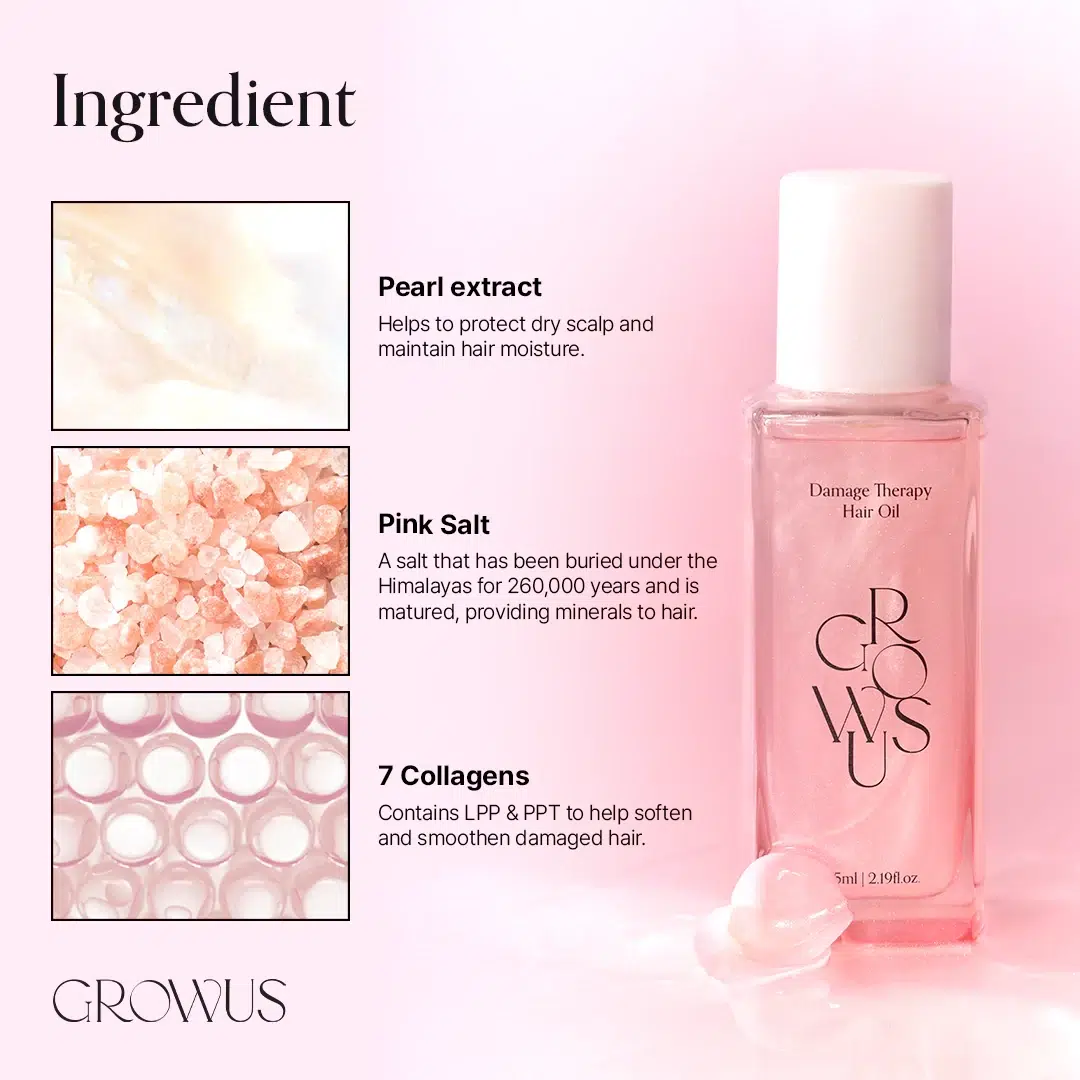 Growus Huile Réparatrice pour Cheveux Abîmés Cheveux Secs et Abîmés 65ml – Image 2